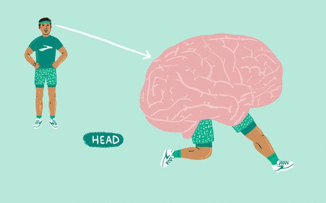 Illustrated brain with legs