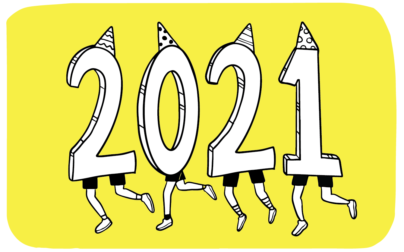 Illustration des chiffres « 2021 » avec des jambes