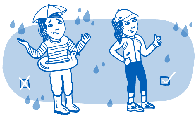 Illustration of two runners in different types of rain apparel
