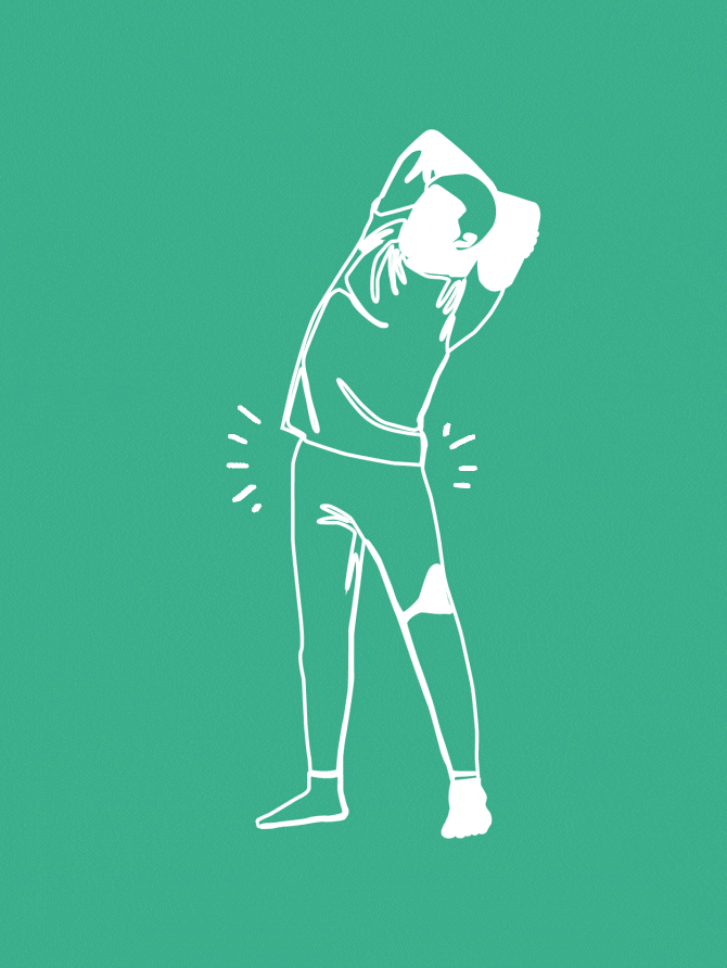 Line drawing of a runner stretching