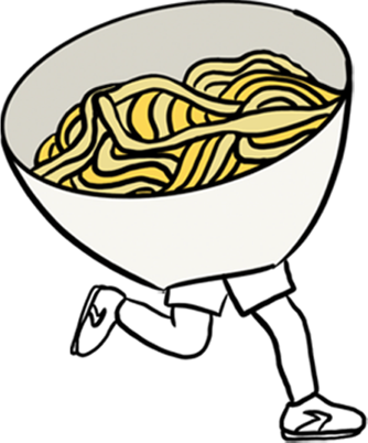 Illustration d’un bol de pâtes avec des jambes