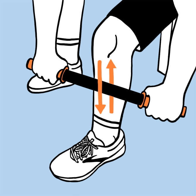 Illustration du rouleau sur les tibias.