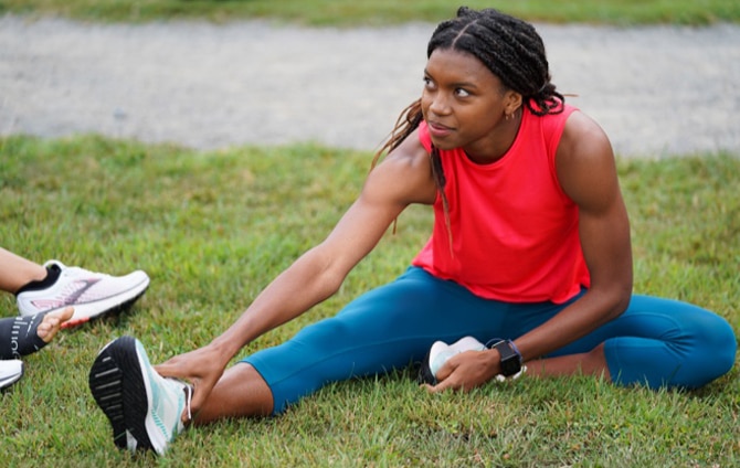 Nia Akins stretching