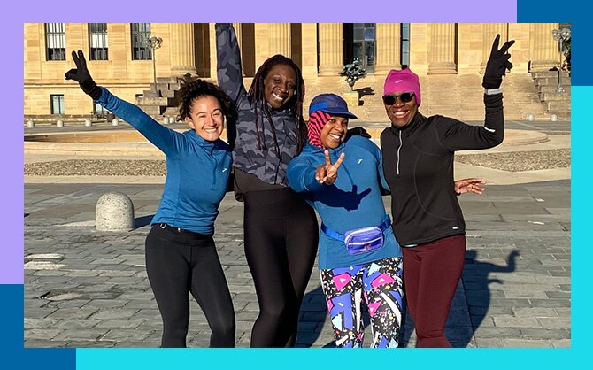Four women celebrating International Women's Day