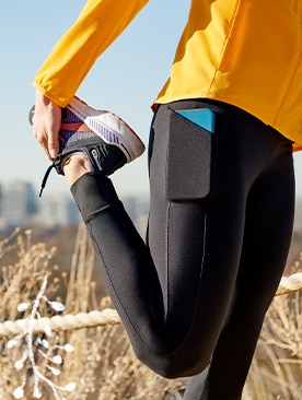close-up view of runner stretching