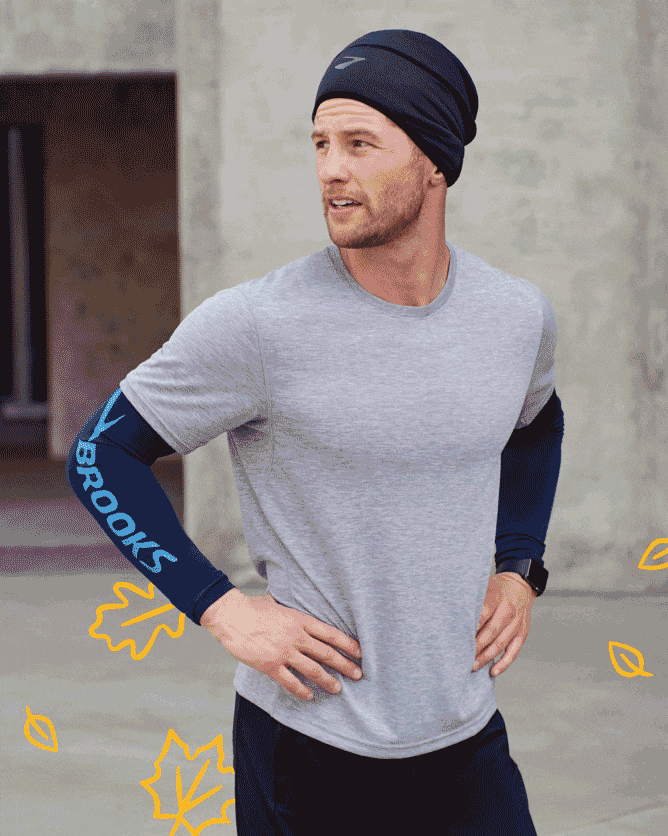 Man wearing a blue shield hybrid jacket