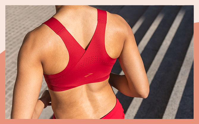 The Dare Crossback run bra, as seen from the back to show the smooth, crossback style