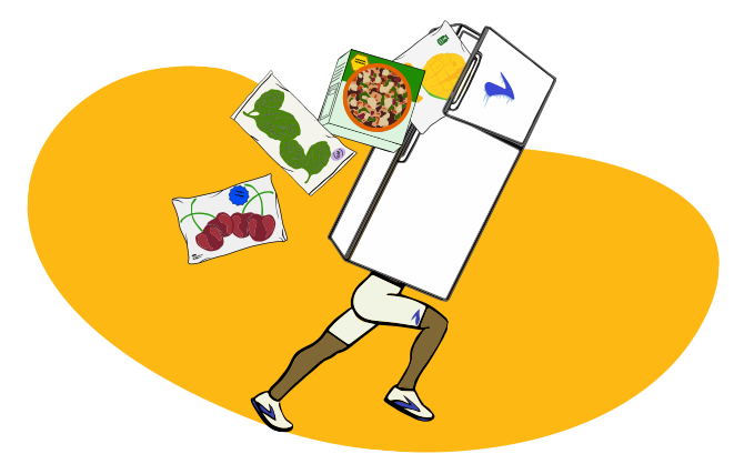 An illustrate fridge with legs