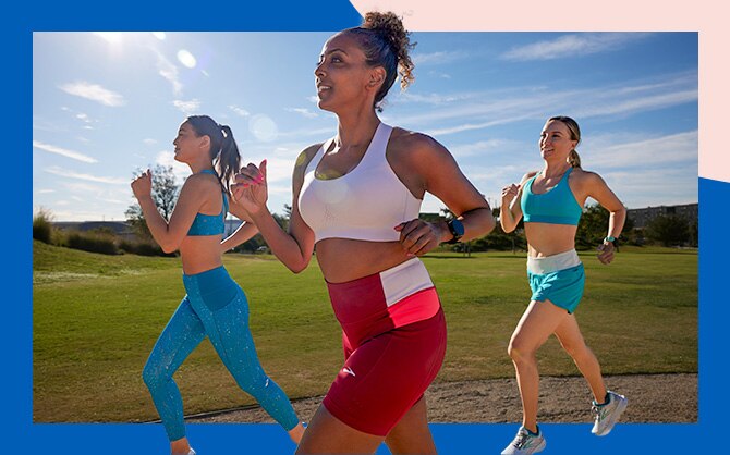 Three women running in Brooks Run Bras