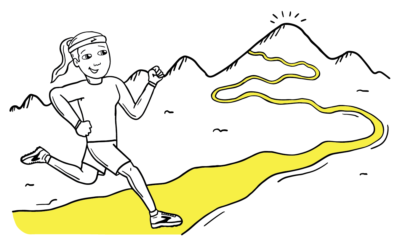 Illustration of girl running up a mountain trail