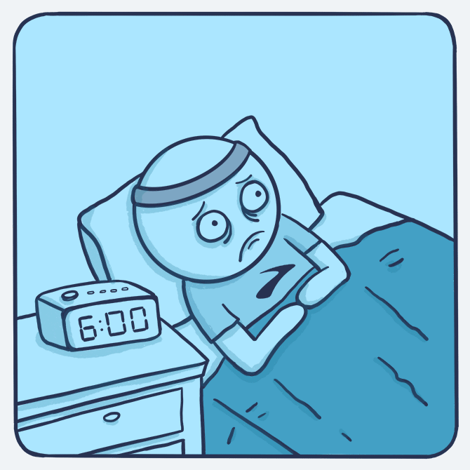 Illustration einer Person, die früh aufwacht