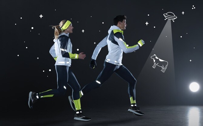 Runners wearing bright clothing in the dark
