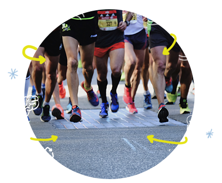 Close-up of runners' feet