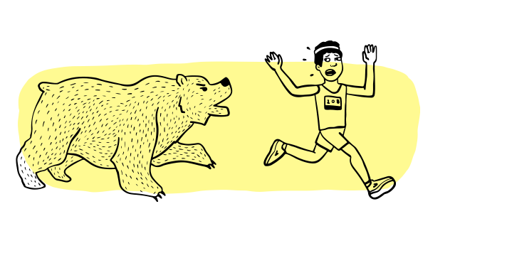 An illustrated runner running from a bear