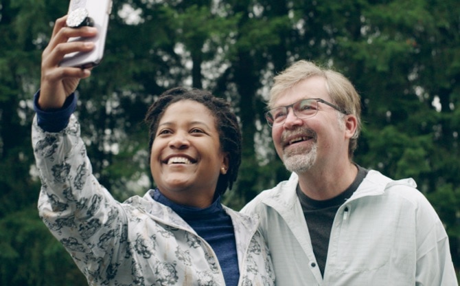 Two people taking a selfie