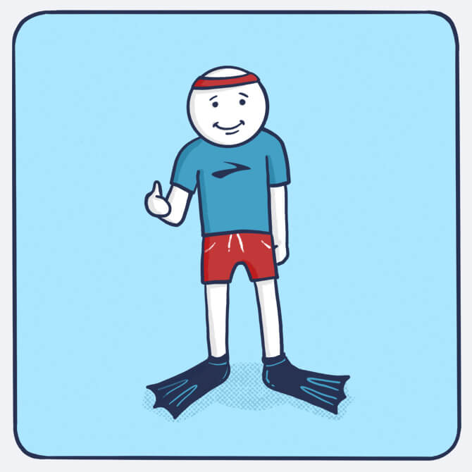 Illustrazione di una figura che indossa pinne da sub