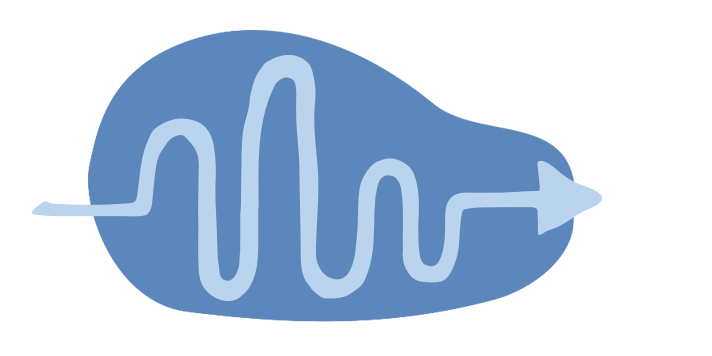 Illustration of arrow with a long arm, mimicking the path of a ball bouncing