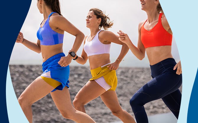 Three women on a run outside