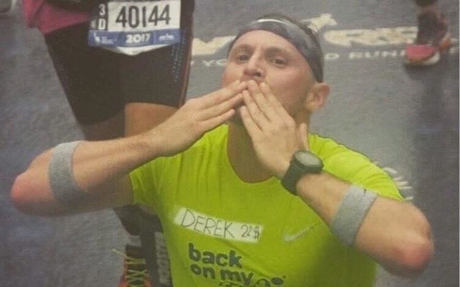 BoMF alumnus Derek Drescher finishes a race.