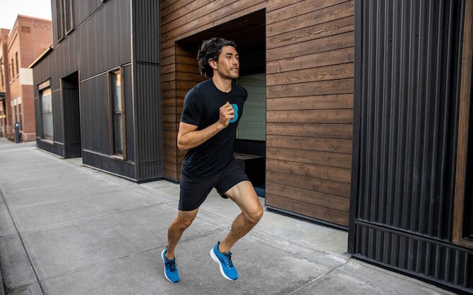 A man running down the street in Levitate 5s