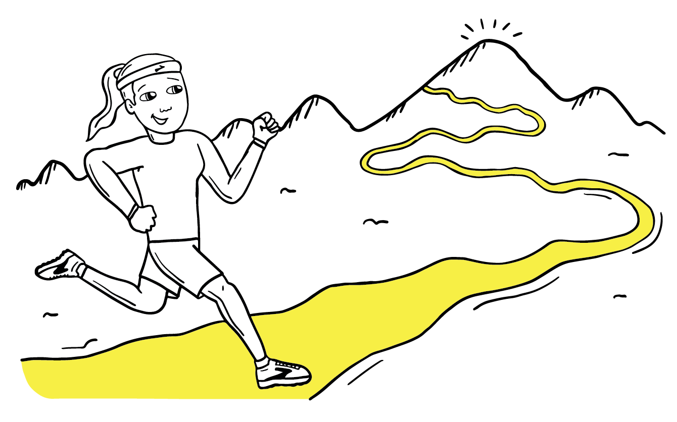Illustration of girl running up a mountain trail