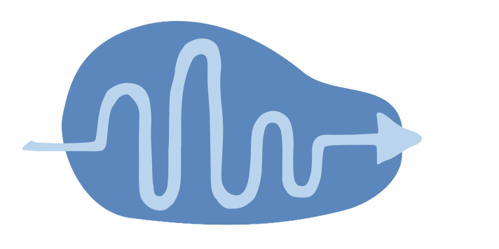 Illustration of arrow with a long arm, mimicking the path of a ball bouncing.