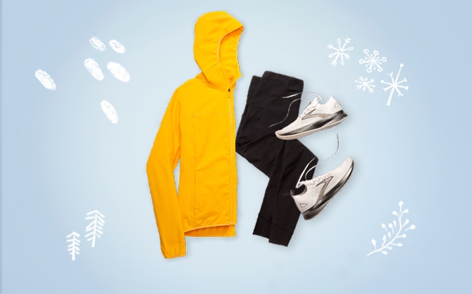 warm weather running gear on light blue background