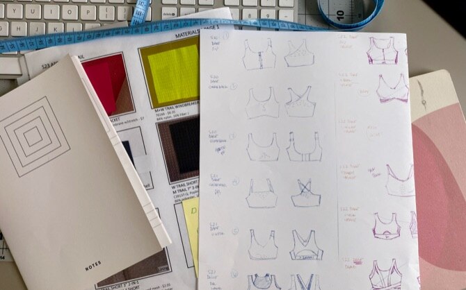 Drawings and notes of the run bras for the season