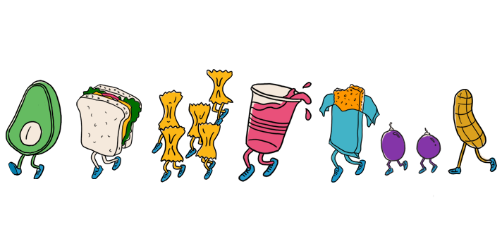 Illustration of snacks running