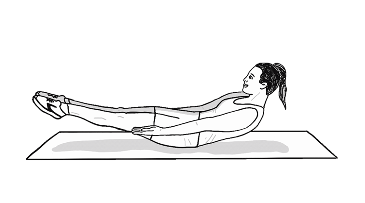 An animated gif of a woman demonstrating V-ups.