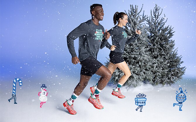 Two runners in full run merry gear