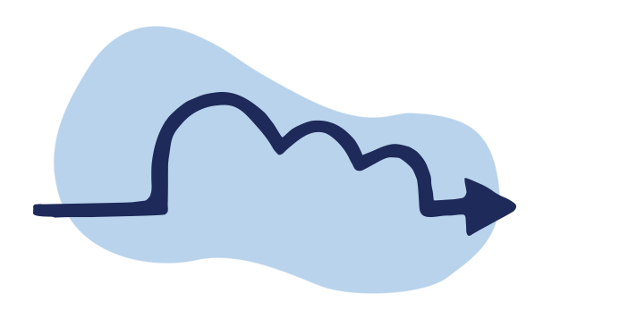 Illustrated arrow following a path in the shape of a fluffy cloud