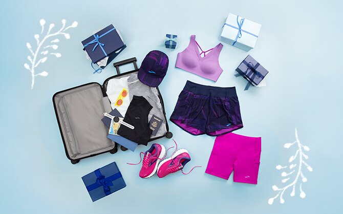 travel luggage with running gear
