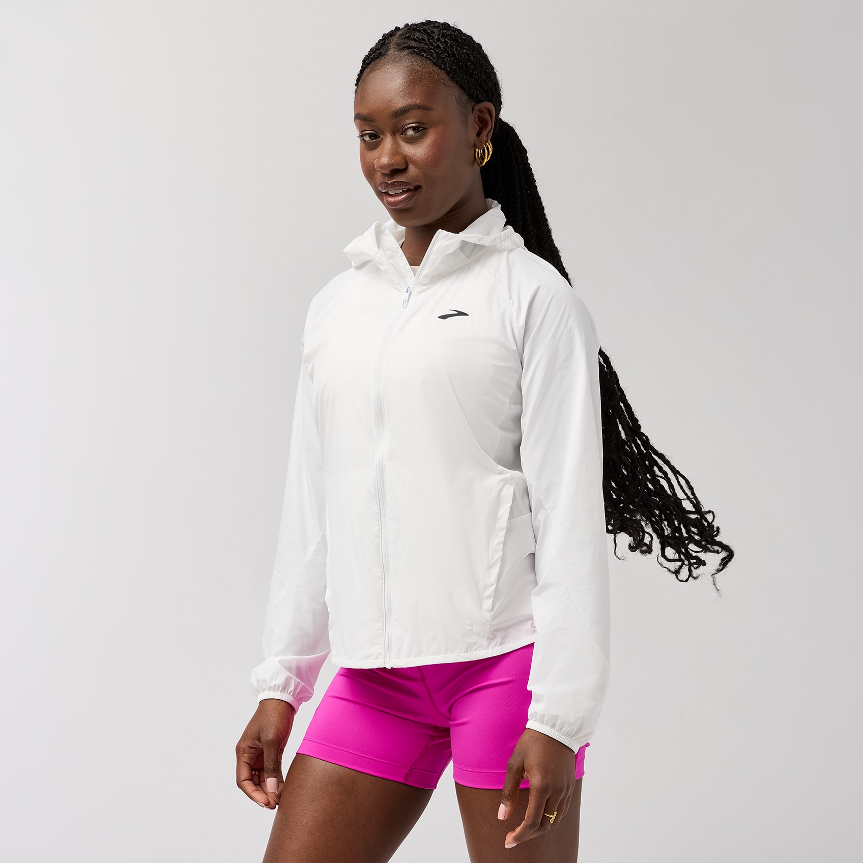 (取寄) ブルックス レディース キャノピー パッカブル ジャケット Brooks women Canopy Packable Jacket White Women's Canopy Packable Running Jacket | Brooks Running