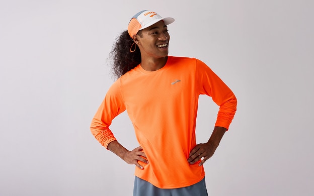 T-shirt Brooks da uomo a maniche lunghe color arancio