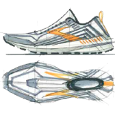 Uno schizzo di una scarpa Brooks futuristica