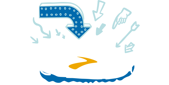 Illustrated shoe with arrows pointing at it