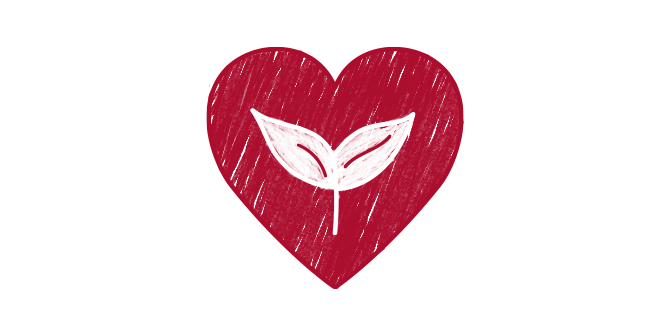 Red heart illustration with leaf inside 