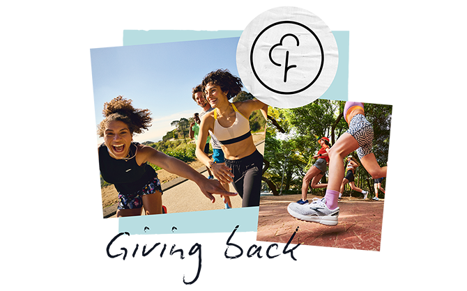 Collage of a group of runners in the park