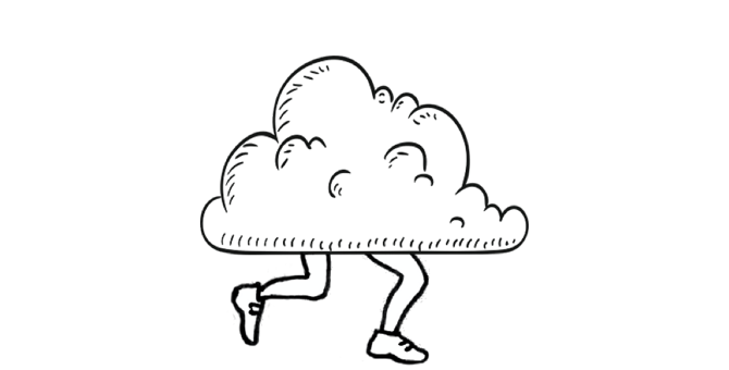 Karikatur einer laufenden Wolke