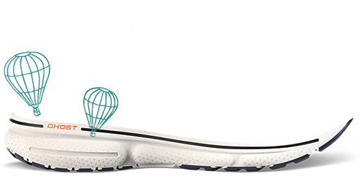 Silhouette d’une chaussure de running avec illustration de montgolfières