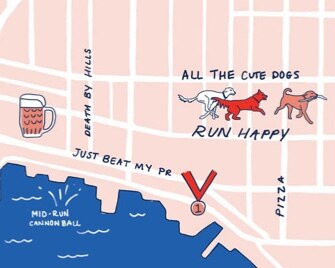 Illustrated map of Fremont in light pink
