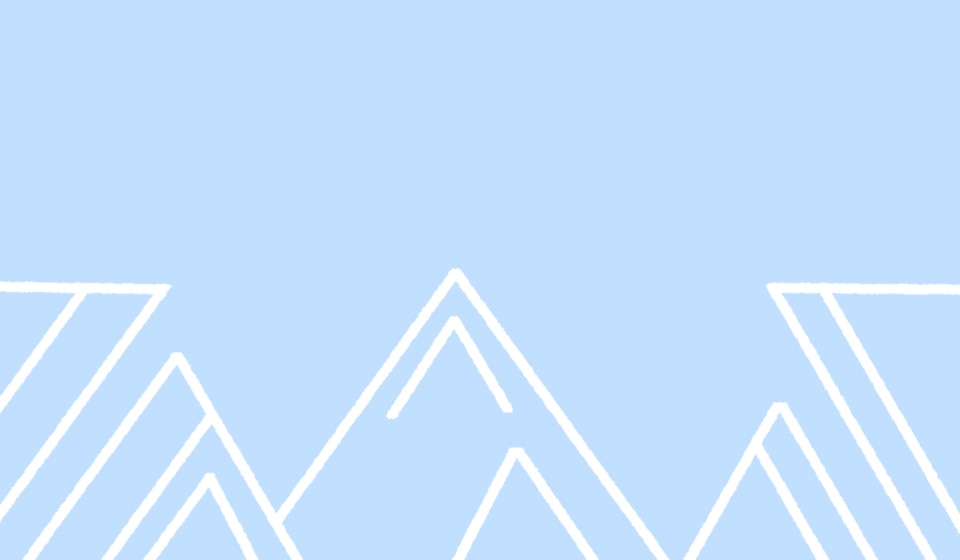 Un fond bleu avec des dessins animés blancs, des montagnes géométriques dessinées dessus