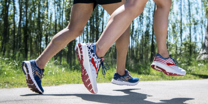 Runners in American flag shoes