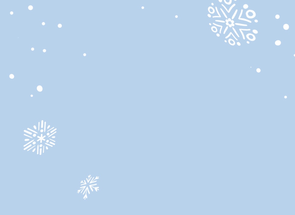 Illustrated snowflakes float down the screen.