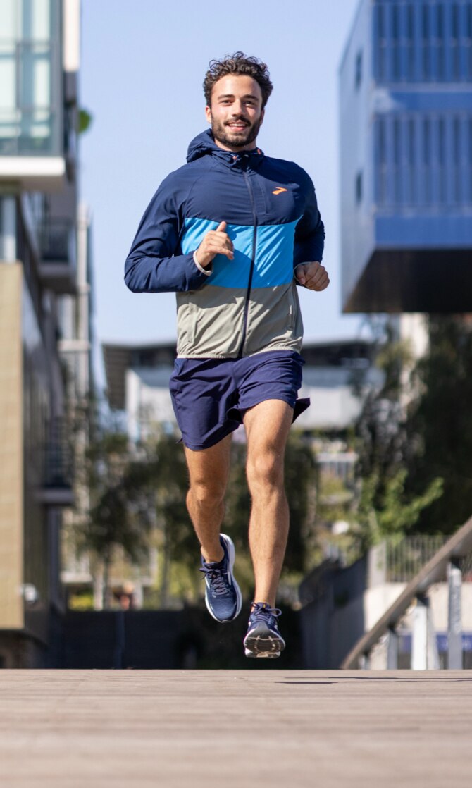 Front camera shot of a runner wearing Brooks apparel