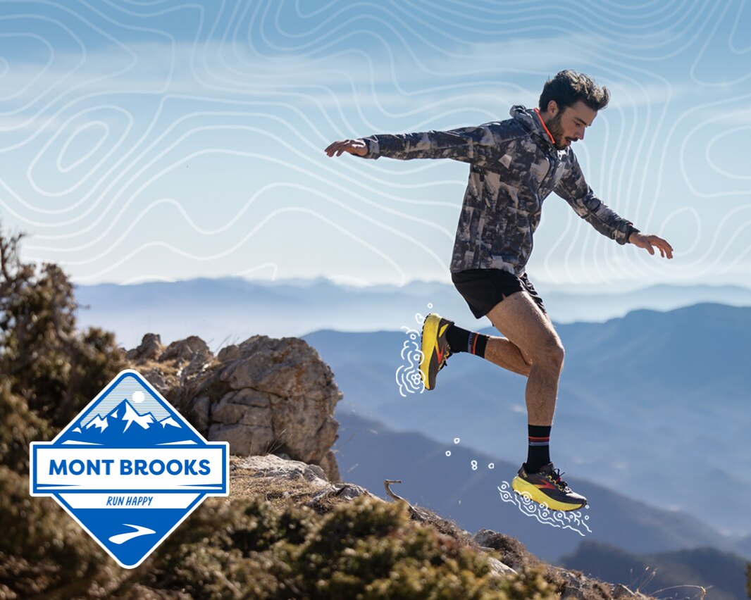 Un mannequin Brooks courant sur une montagne