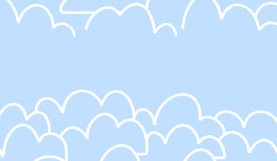 A blue background with white cartoon clouds drawn on it