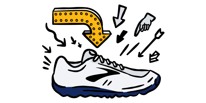 Illustrated Brooks shoe with arrows pointing at it