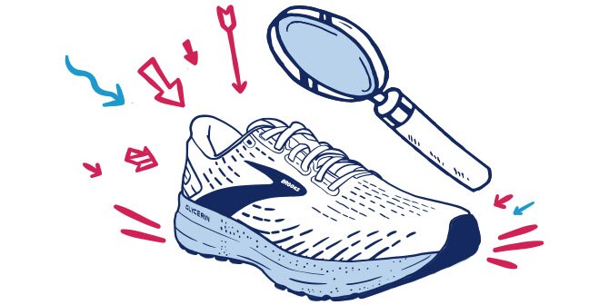 Illustration eines Schuhs und einer Lupe